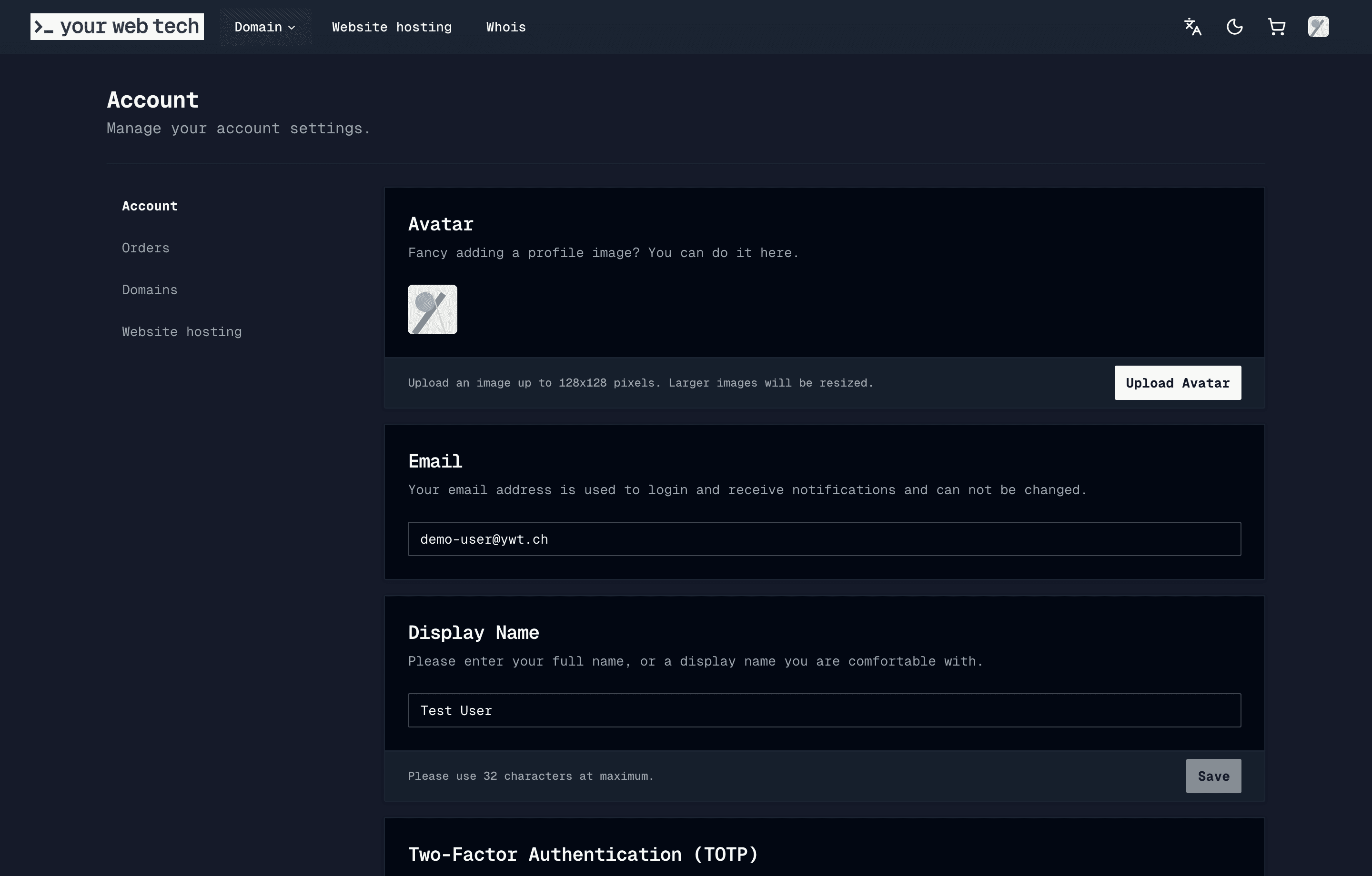 YWT account profile page