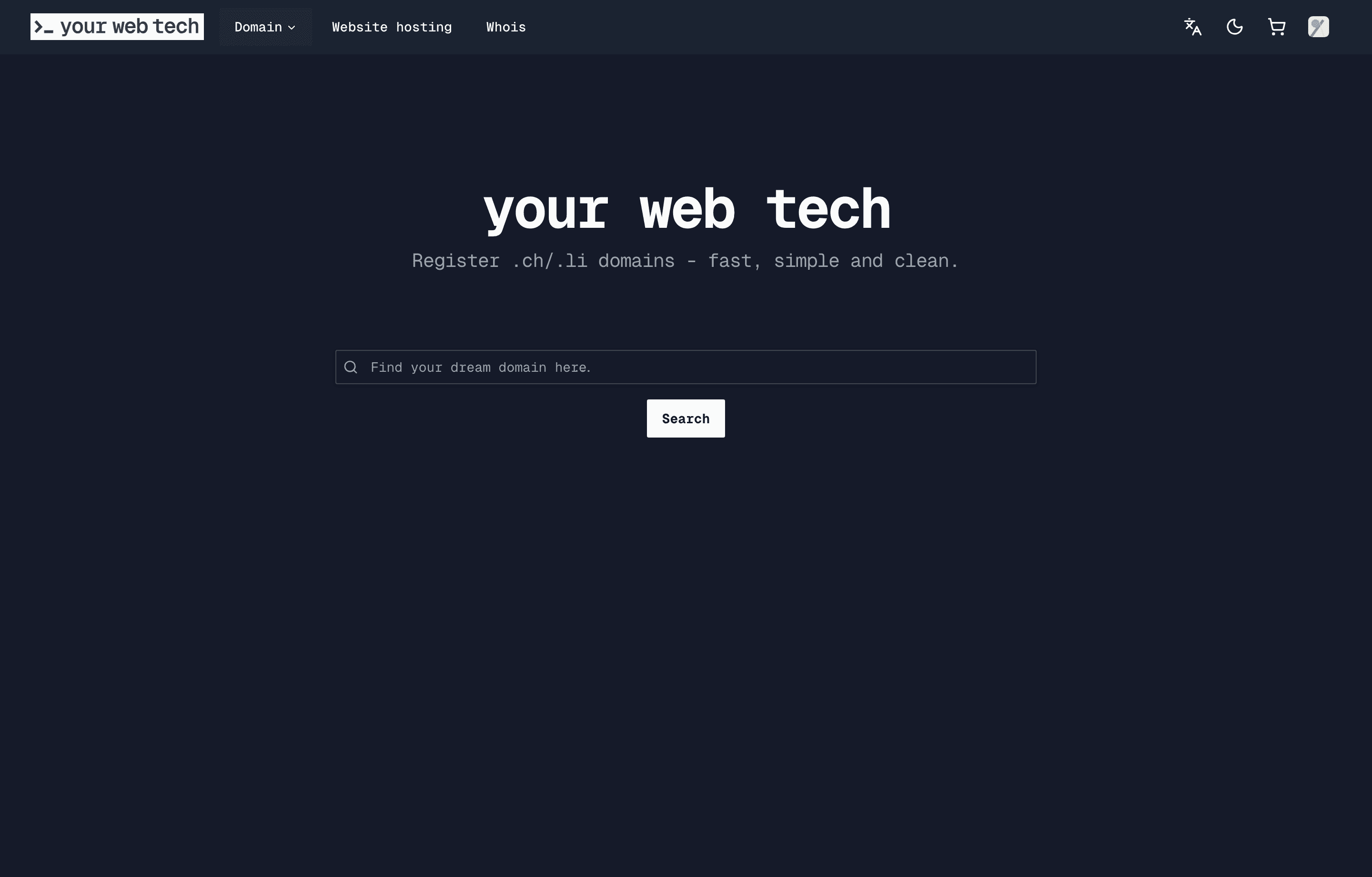 YWT homepage with domain search